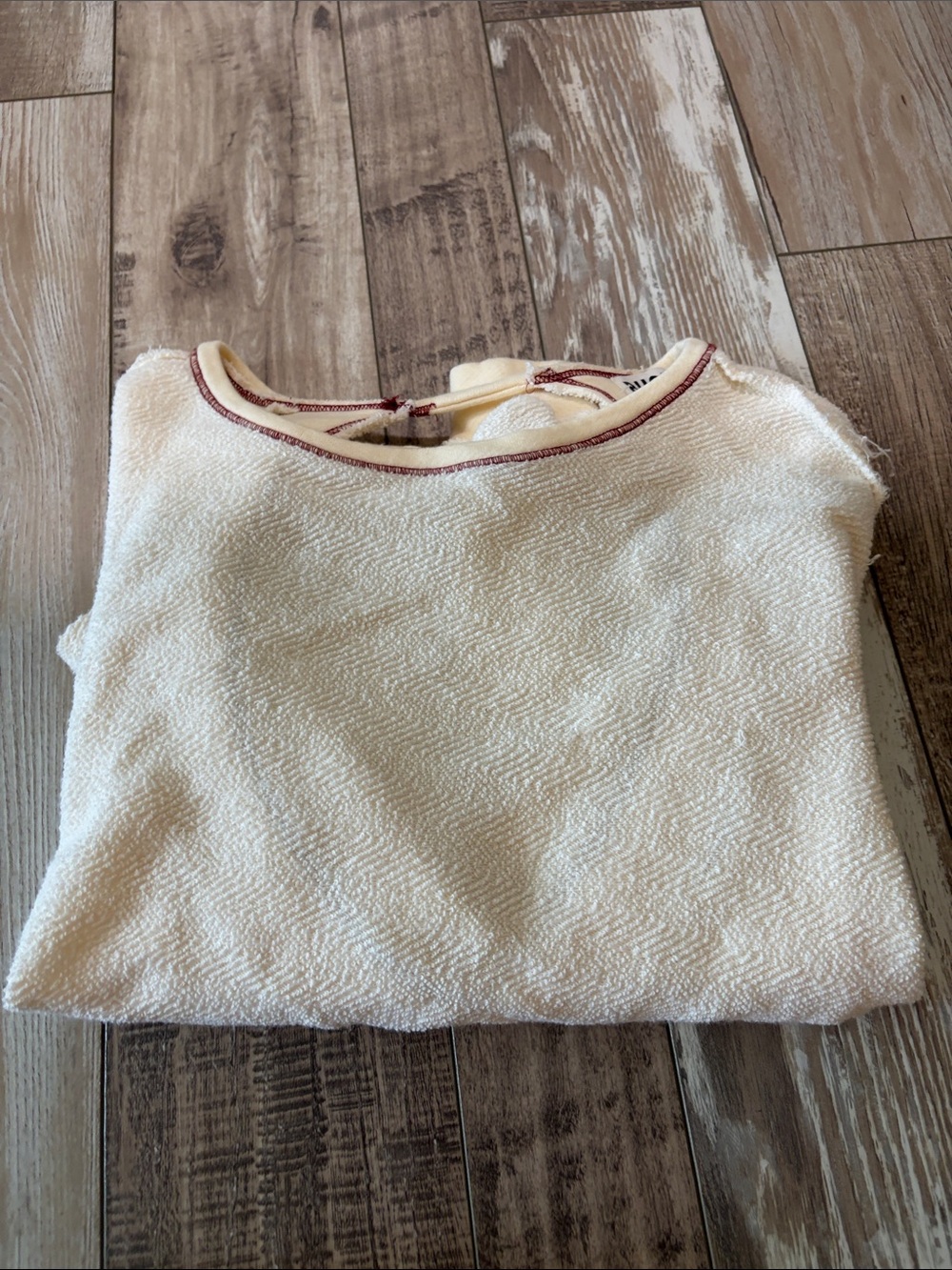 BUCKETLIST Cream Textured Crewneck Sweater with Red Trim